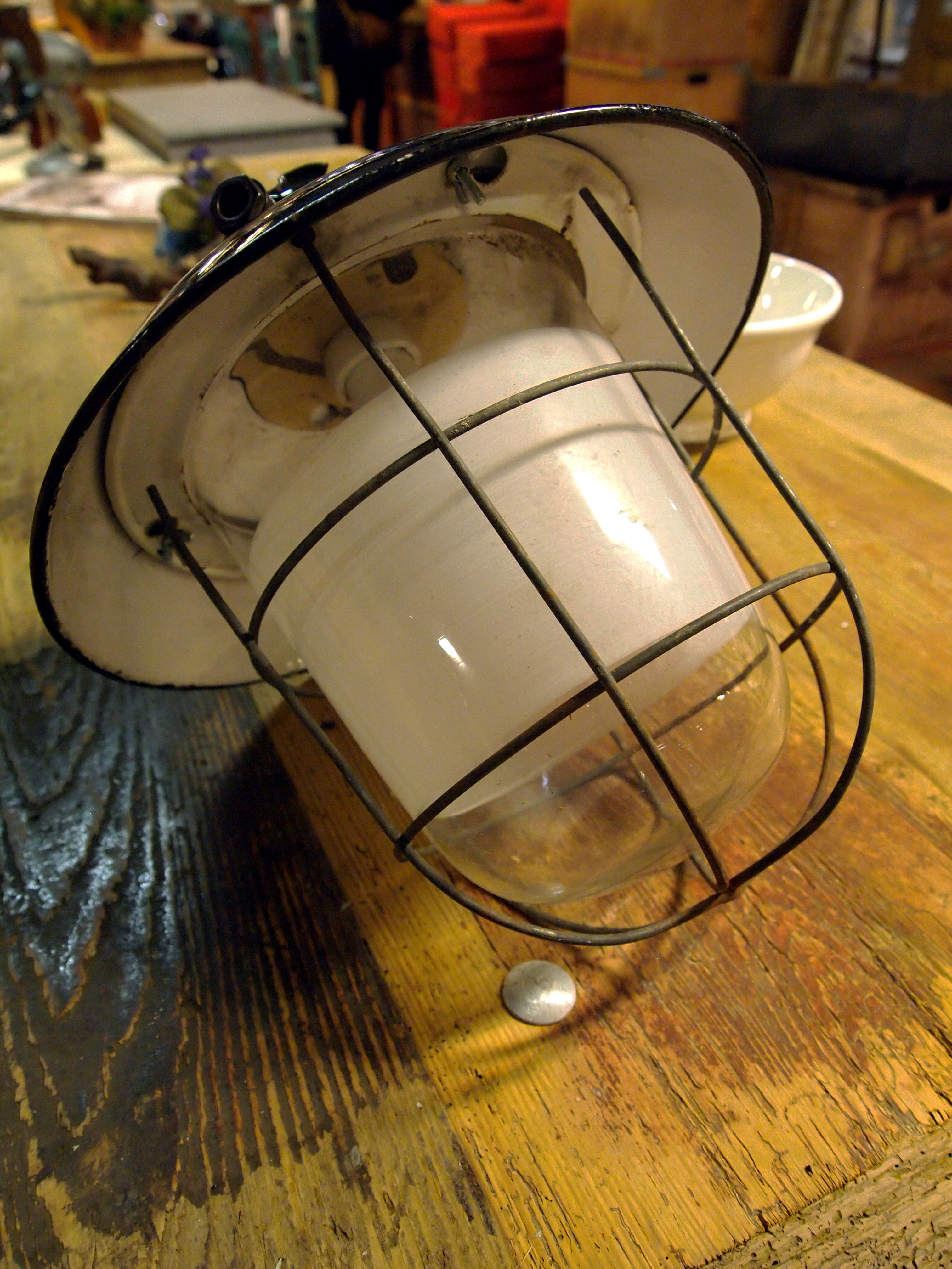 Marine / Industrial Style Cage Light with Semi Opaque Glass