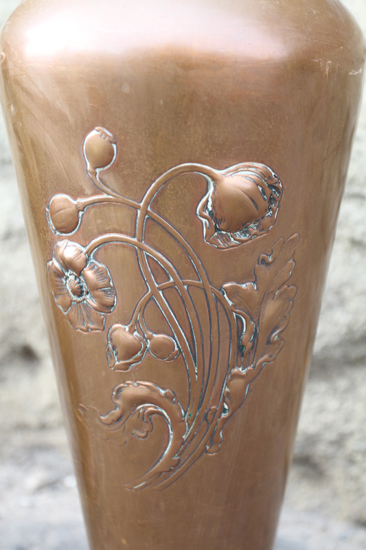 Art Nouveau Floral Copper Vase