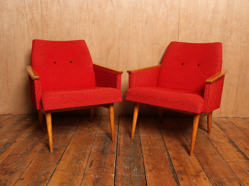 Mid Century Red Upholstered Armchair