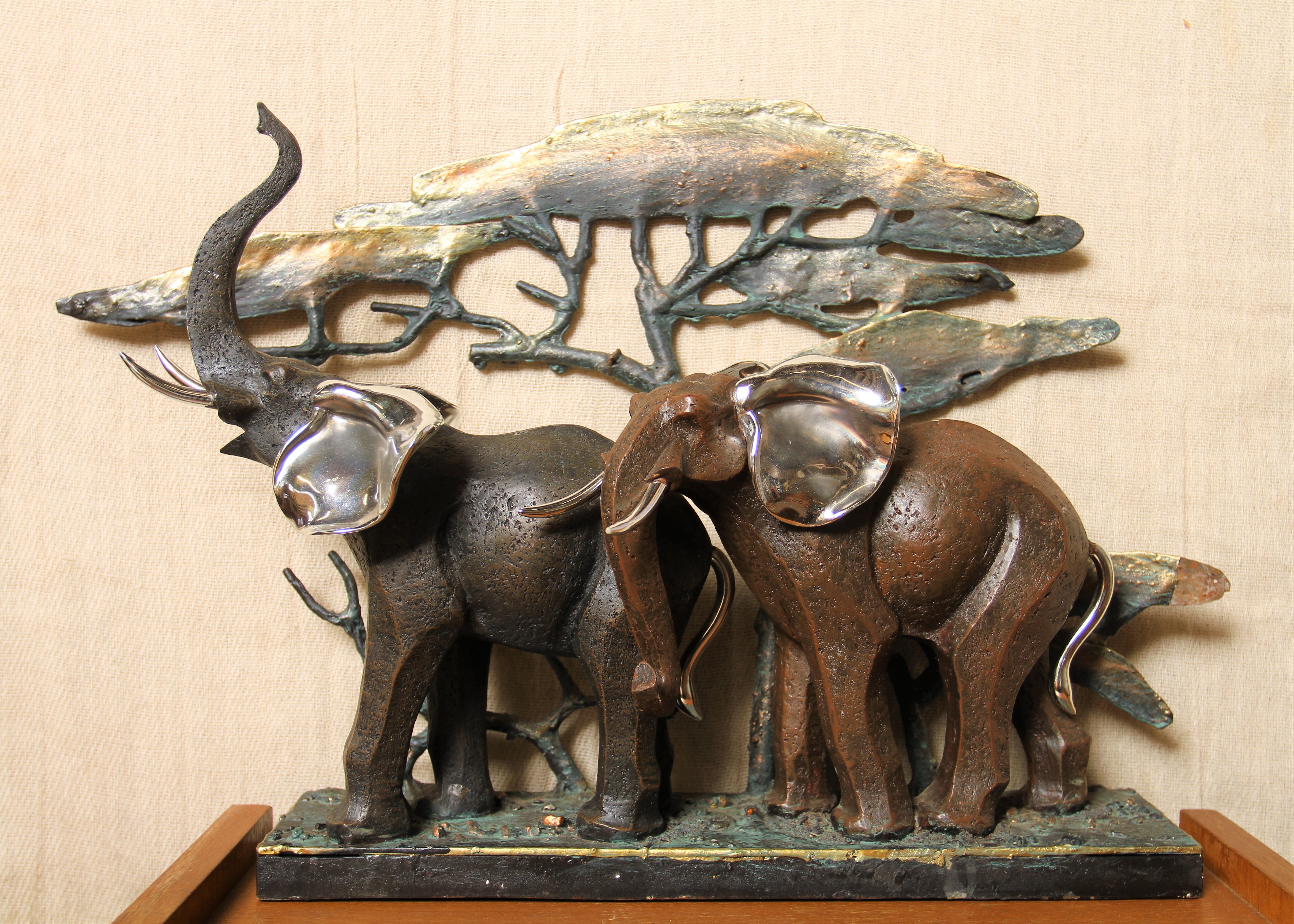 Elephants in the Savannah Sculpture