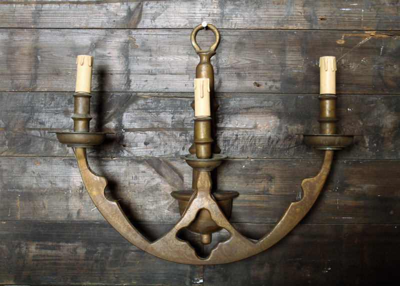 Gothic Brass Wall Light with Candle Lamp Holders
