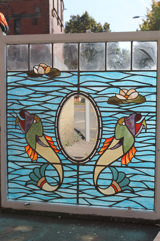 19th Century Leaded Window with Fish Design
