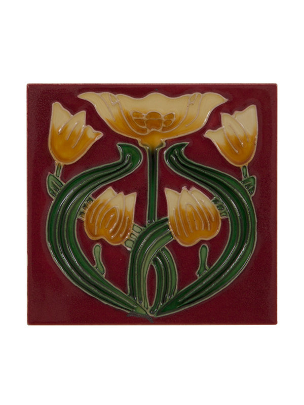 Set of 10 Yellow Tulip on Red Tiles
