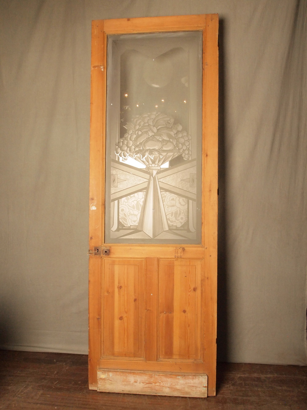 French Pine Door with Etched Glass Panel