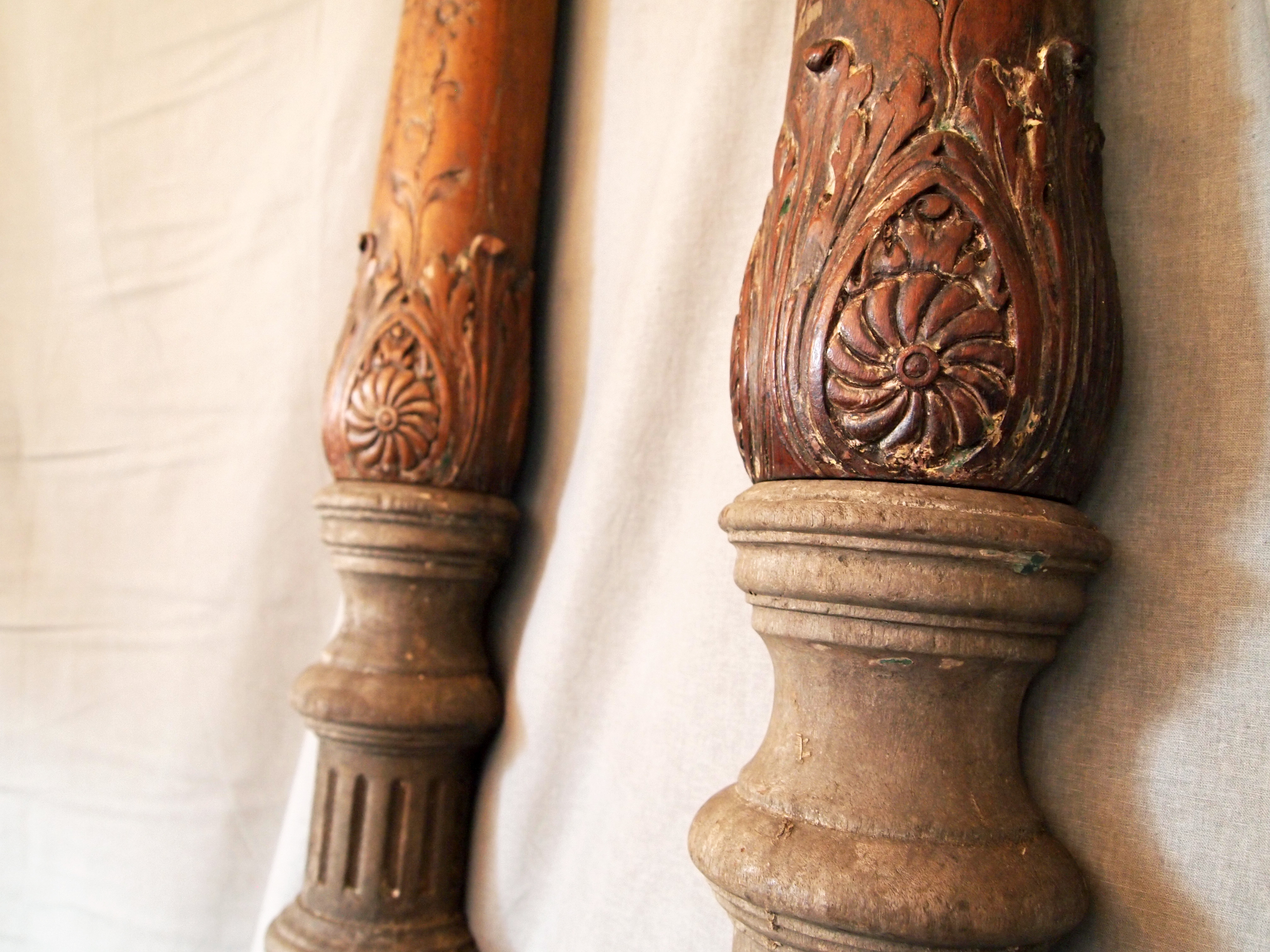 Pair of Hand Carved Wooden Columns