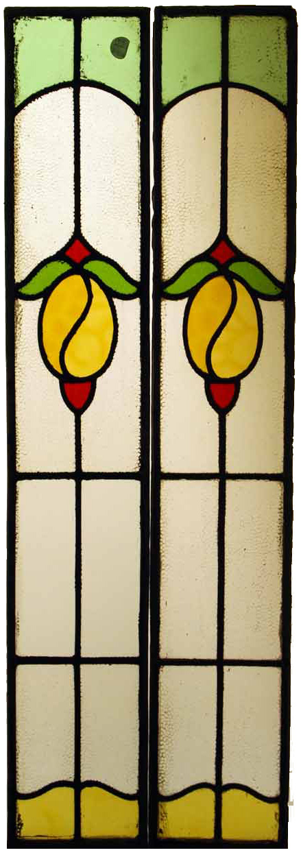 Narrow Art Nouveau floral panel with simulated round top