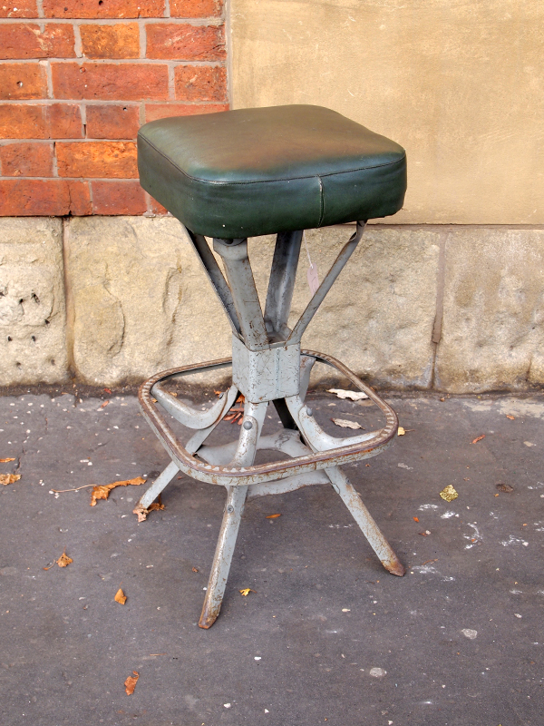 Metal Stool with Green Vinyl Upholstered Top