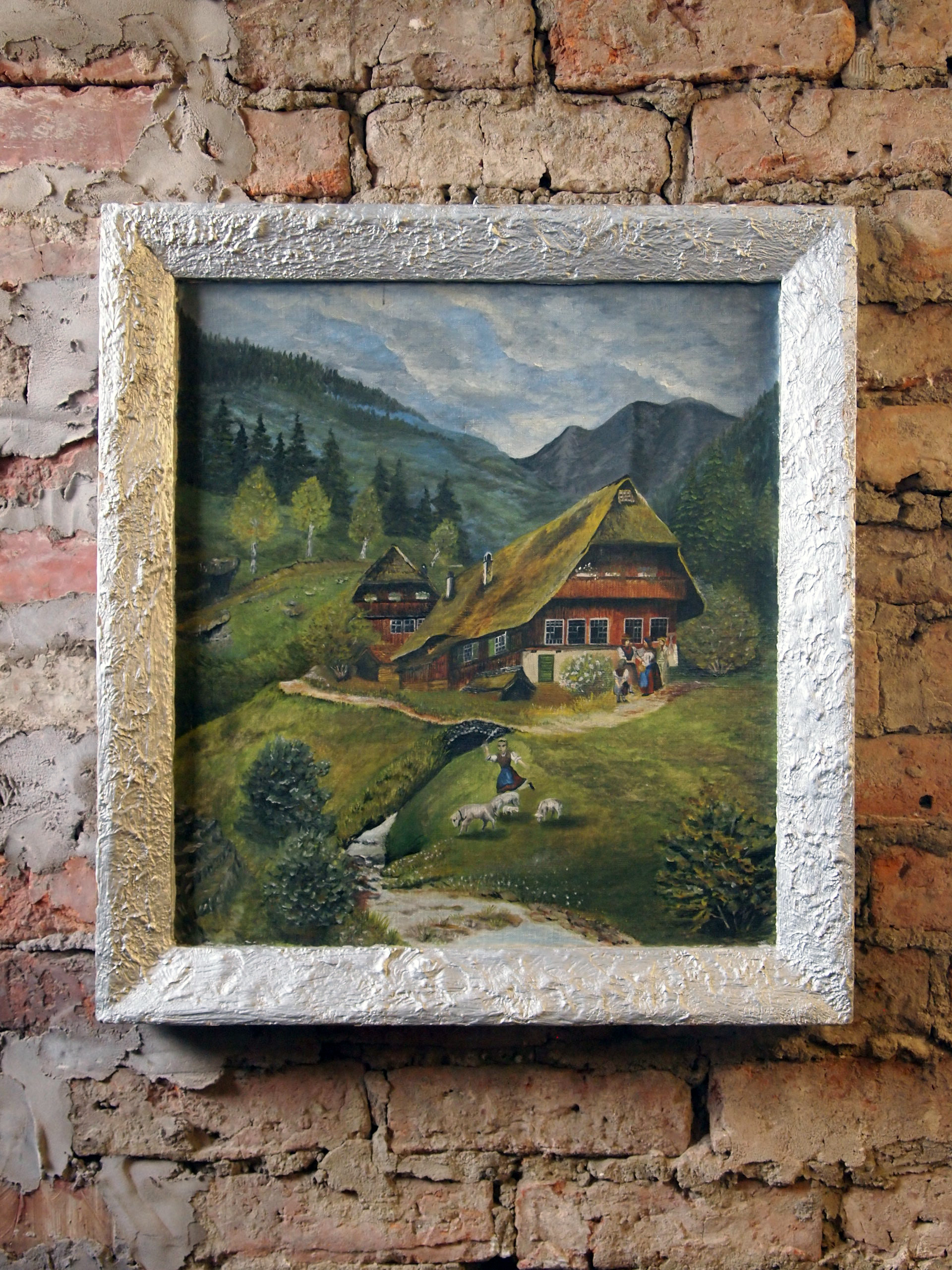 Vintage Painting of German Hillside Farm
