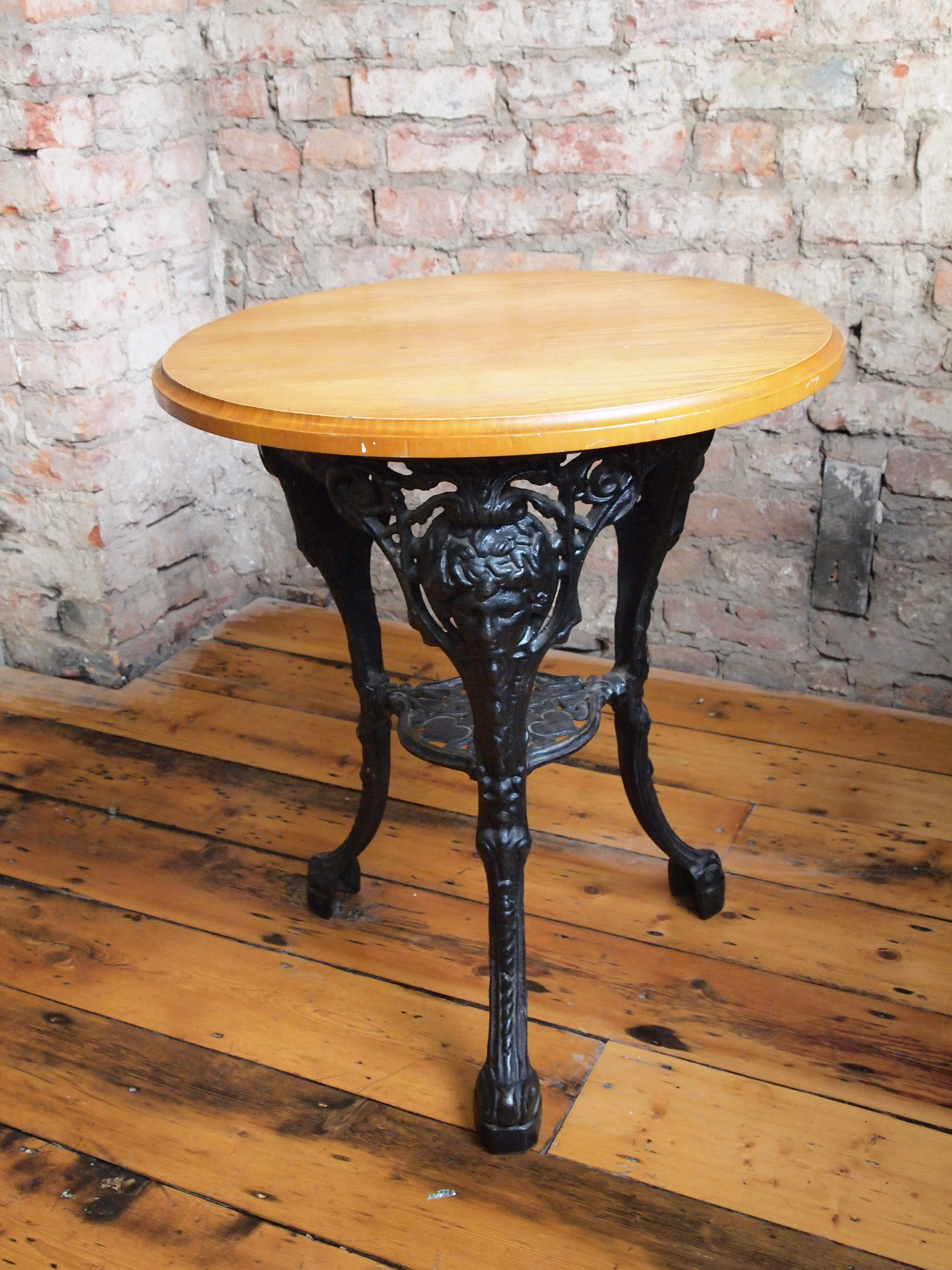 Victorian Wood Top Table with Cast Iron Base