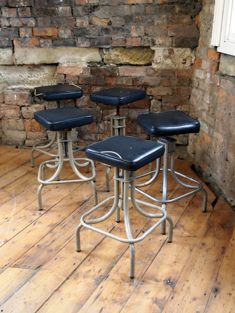 Adjustable Stools with Black Top and Metal Legs