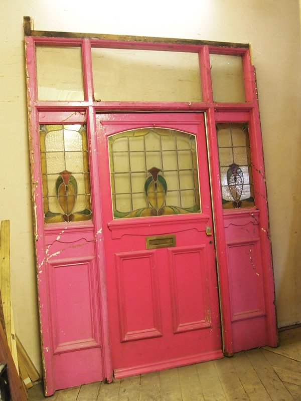 Exterior Leaded Glass Pink Door