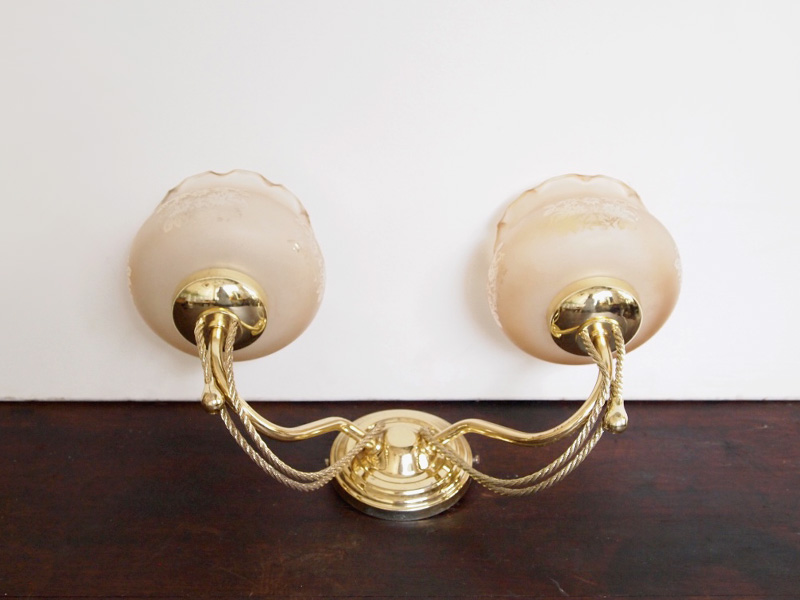 Brass Rope Wall Light with Etched Shade