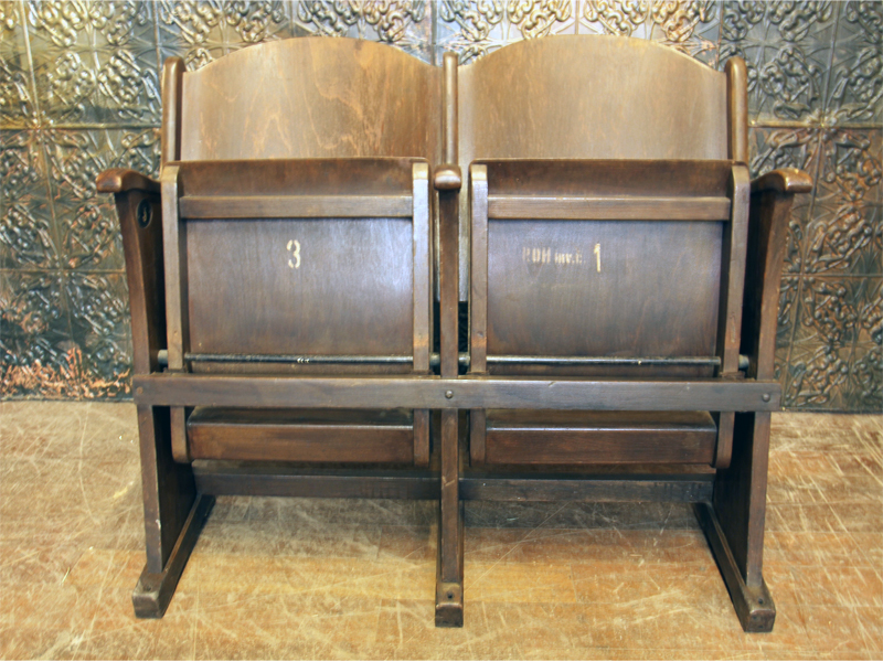 Mid Century Dark Stained Beech and Ply Cinema Seats – Bank of 2