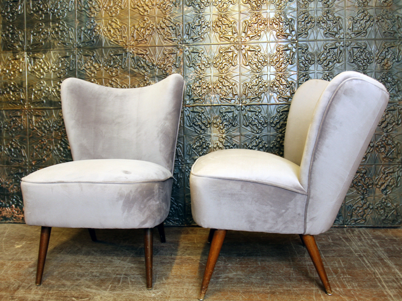 Mid Century German Grey Reupholstered Bedroom Chairs