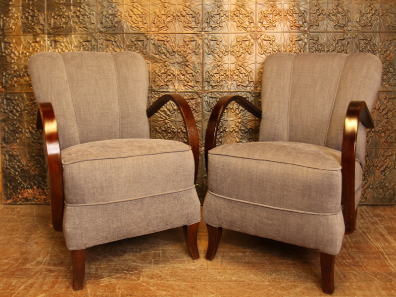 Mid Century Halabala Grey Reupholstered Chair