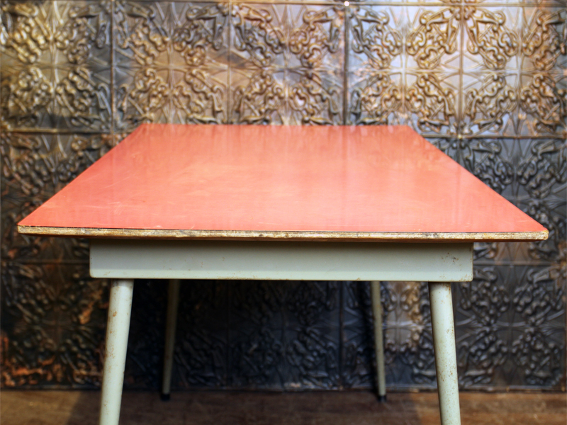 Mid Century Red Formica Table with Metal Base